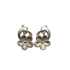 Sterling Silver 925 Large Daisy Flowers Screw Back Earrings Vintage